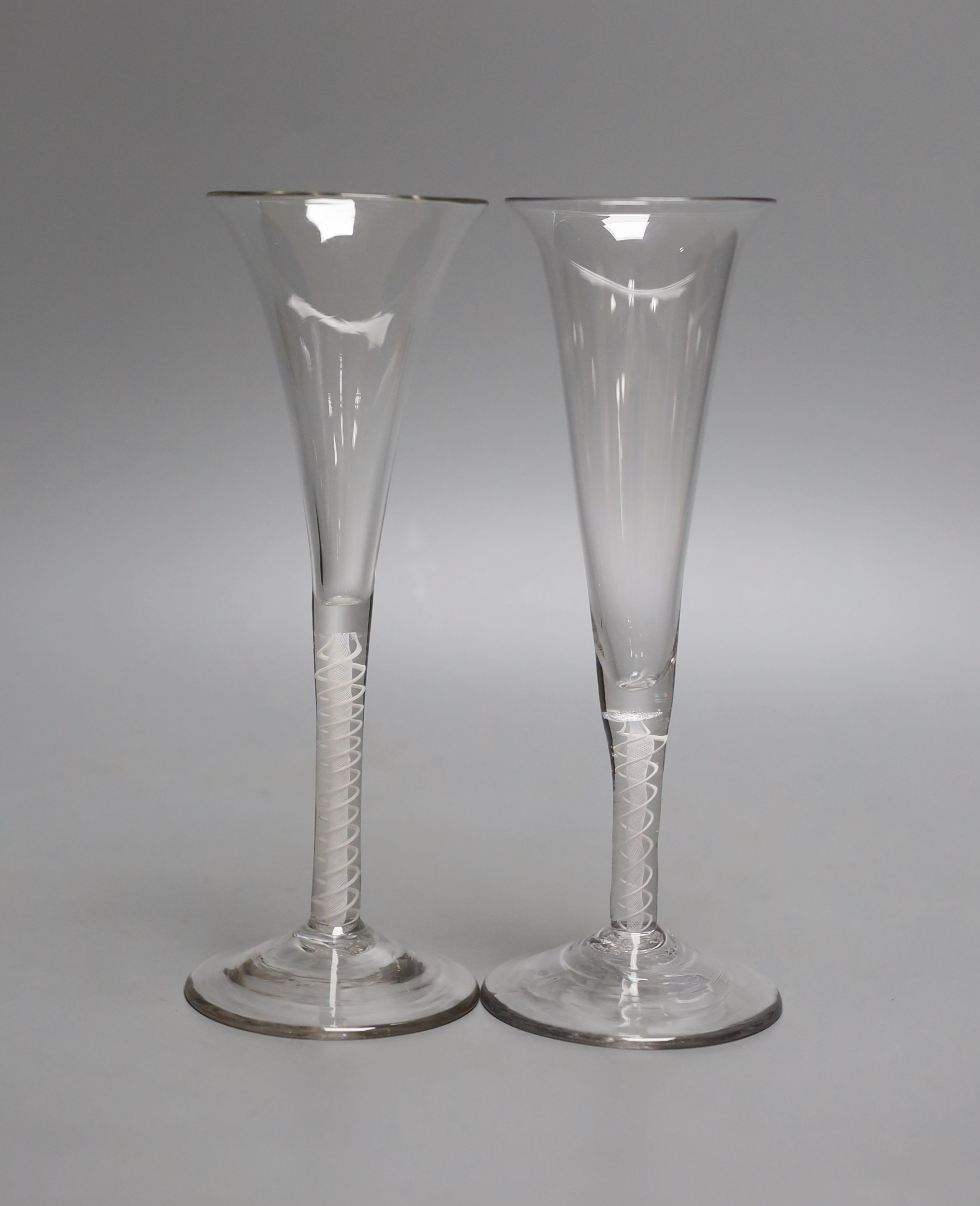 Two opaque twist flutes - tallest 19.5cm